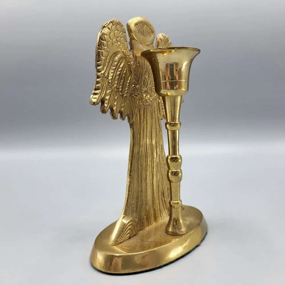 Brass Praying Angel Candle Holder Home Decor Gold Taper Stick Figurine